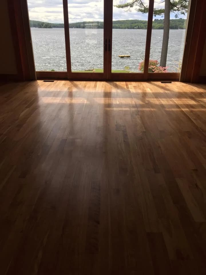 Matte finish hardwood installation in lakefront home